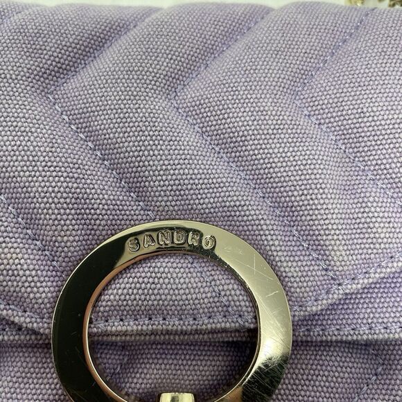 SANDRO Yza Bag Women Purple Quilted Shoulder Bag Distressed Canvas Chain Strap - Picture 5 of 16